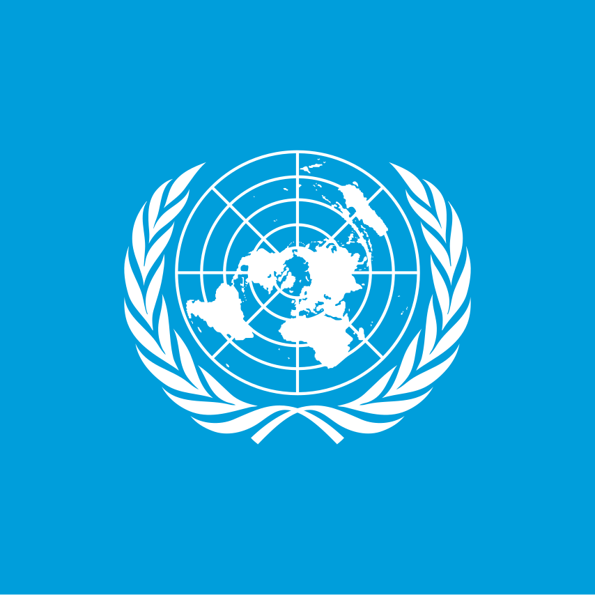 Drapeau des Nations Unies : emblème blanc de l'ONU sur fond bleu
